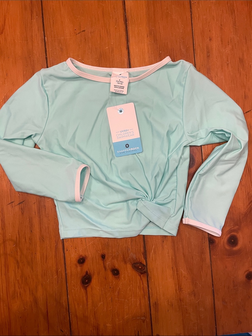Snapper Rock Mint Green Long Sleeve Swim Coverup with White Trim